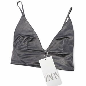 ZARA Metallic Charcoal V-Neck Bralette